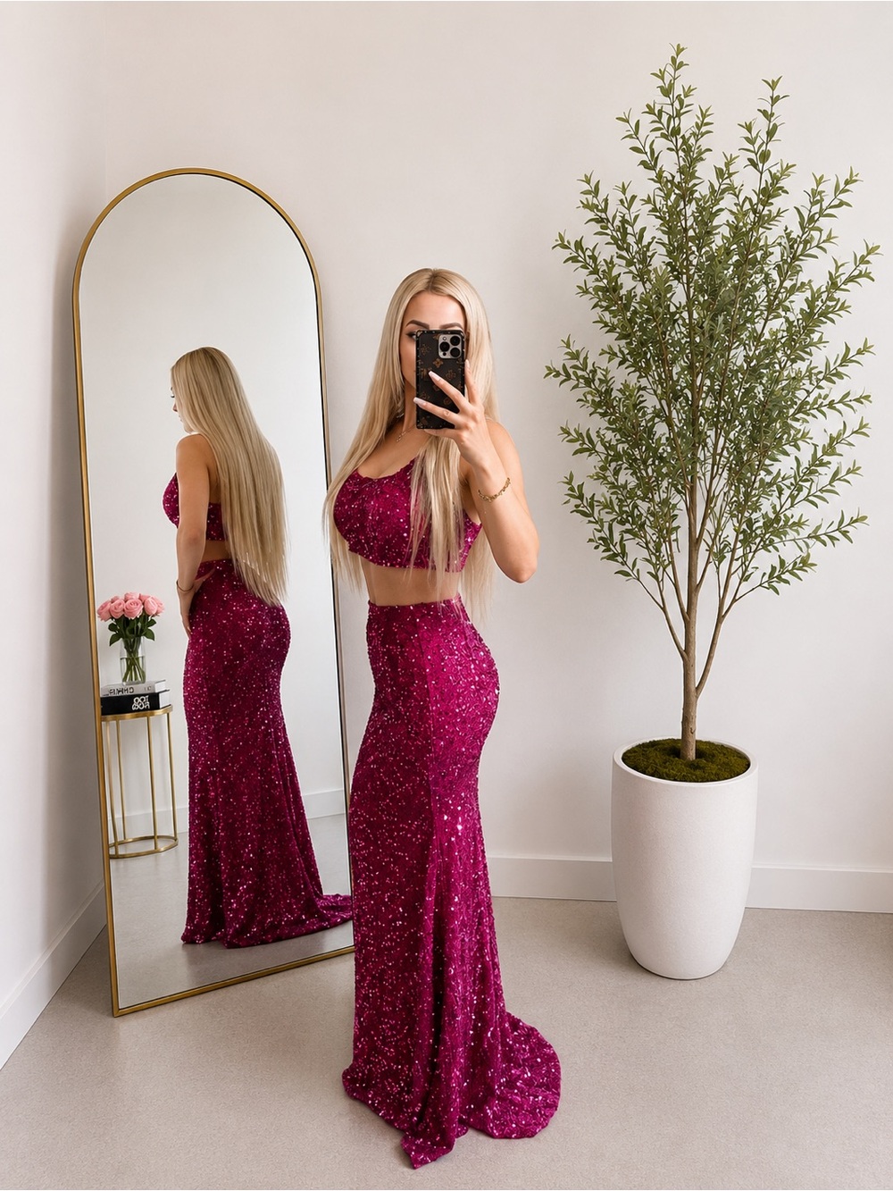 Sequin Fuchsia Two-Piece Maxi Skirt - Picture 3 of 5
